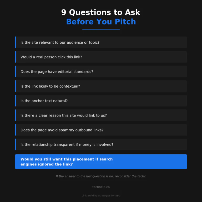 Nine questions to ask before pitching a link building opportunity.