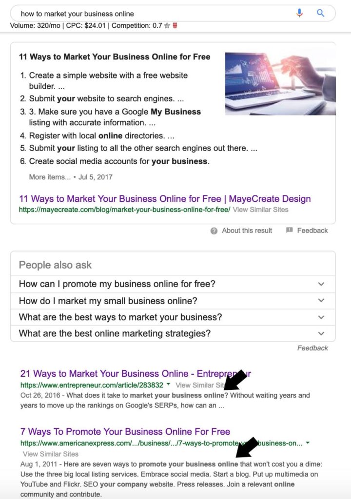 Example of how keywords are used to rank pages