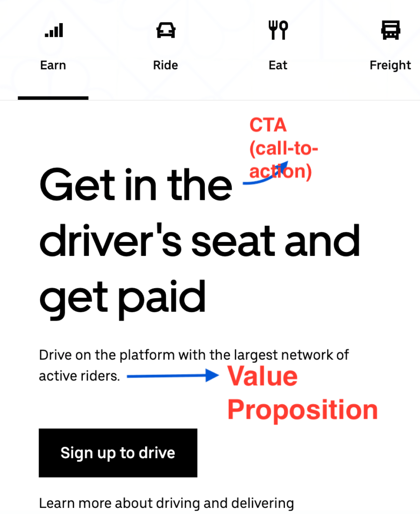 Value proposition example from Uber.