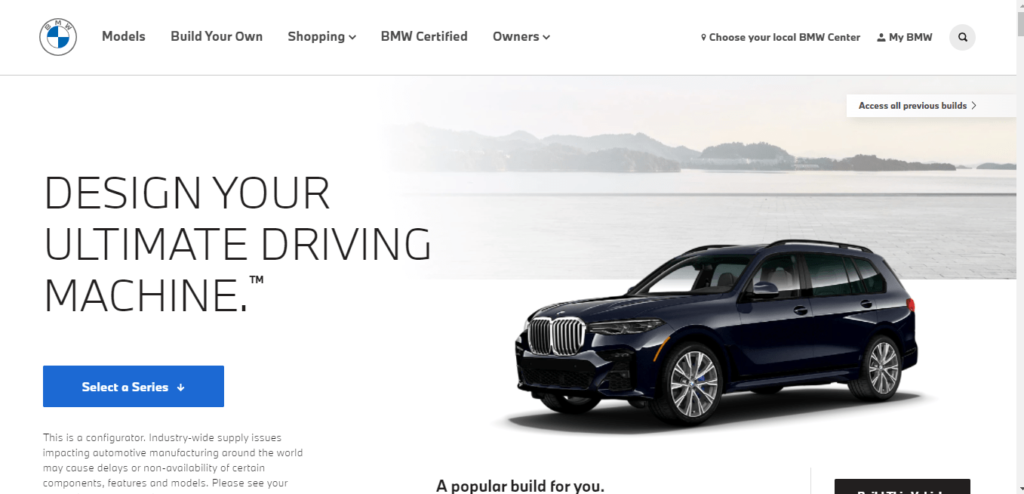 A snapshot of the BMW web page