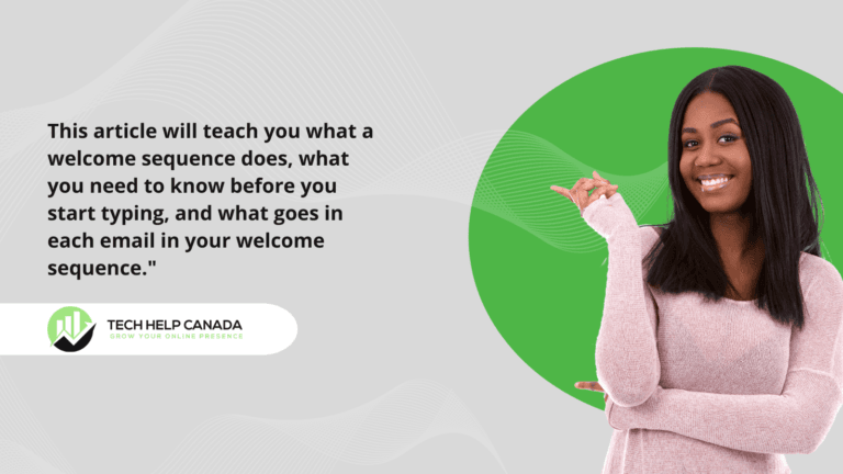 A woman is pointing to some welcome email sequence advice.