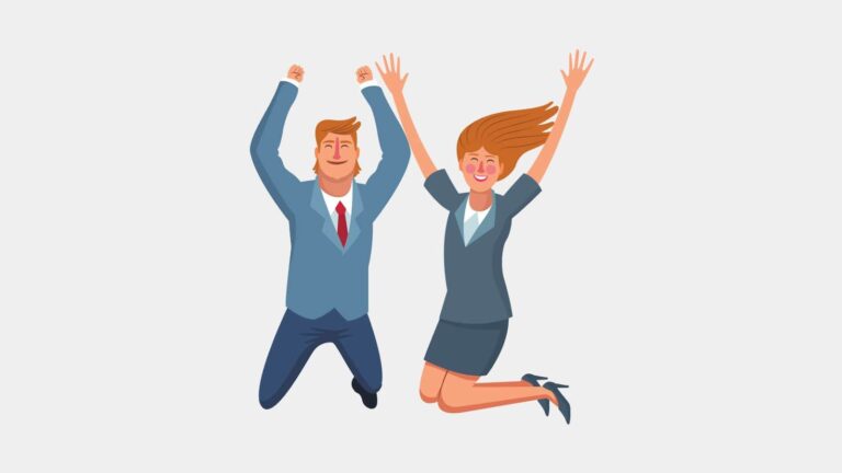 A man and woman jumping with joy - an illustration for this post about business listing sites