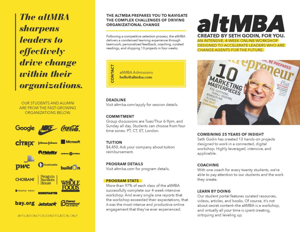 The altMBA marketing one-pager