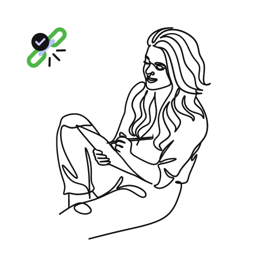 A line drawing of a woman sitting cross-legged, using a tablet. She appears focused and engaged as she interacts with the device, possibly browsing or contributing to a guest article submission platform.