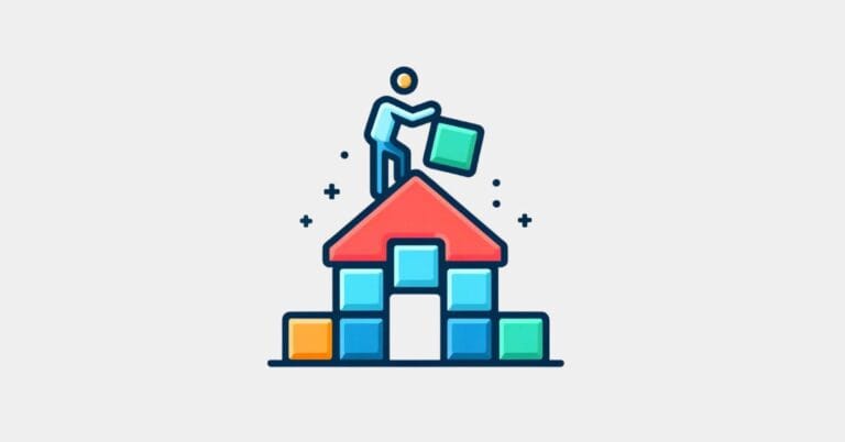 Illustration of a person building a house using colorful blocks, symbolizing constructing the life you want step by step and that living the life you want is indeed possible.