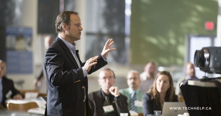A motivational speaker for business engages an attentive audience at a professional conference, delivering inspiring insights and strategies for success.