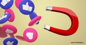 This image features a red magnet attracting social media icons with thumbs-up and heart symbols, perfectly illustrating the concept of engaging your audience on Facebook Reel.