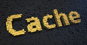 3D pixelated word 'Google Cache' in gold on a black background, representing data storage. Optimized for Google cache technology.