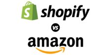 Logo comparison of Shopify and Amazon showcasing "Shopify vs Amazon" in a side-by-side format. The Shopify logo is on top in green, while the Amazon logo is below in black with the iconic orange arrow, illustrating a visual debate on which e-commerce platform is best for business.