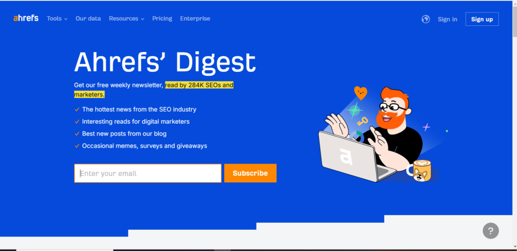 ahrefs digest newsletter homepage