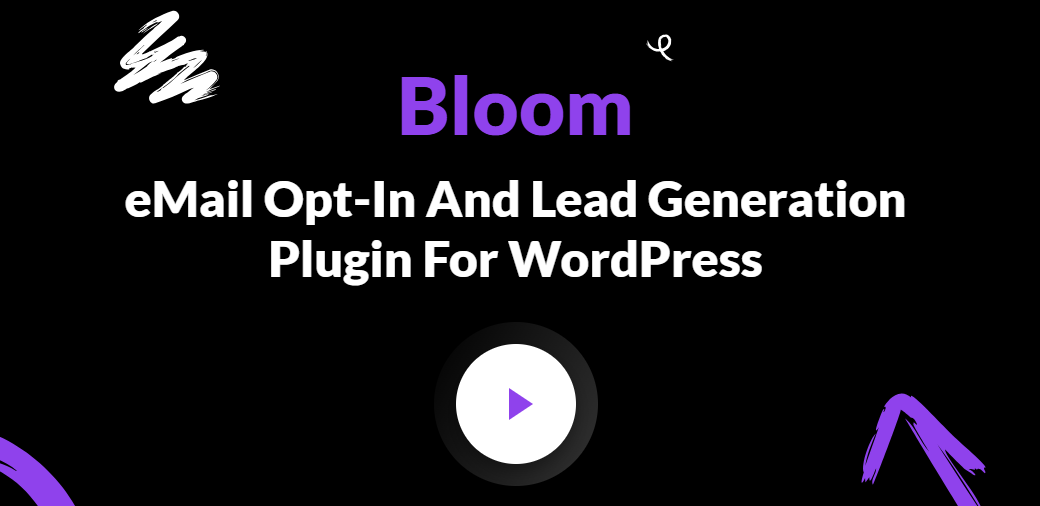 Promotional banner for Bloom, an email opt-in and lead generation plugin for WordPress, with a bold black and purple design.