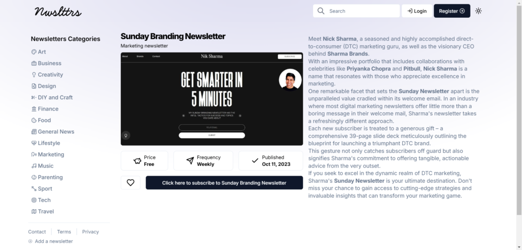 sunday branding homepage