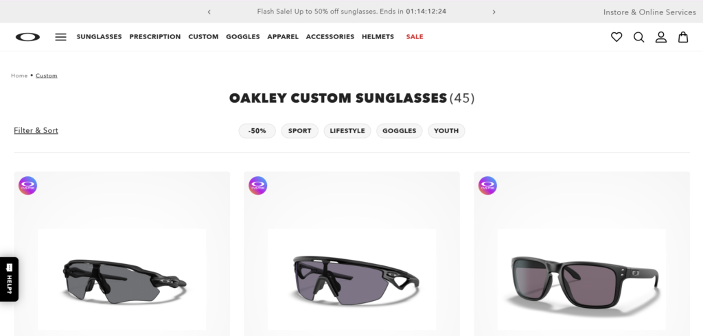 Oakley custom sunglasses collection with a 50% off flash sale.