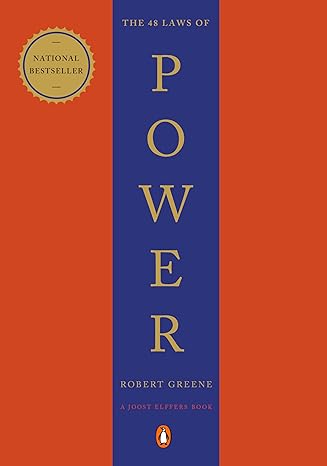 Book cover of "The 48 Laws of Power" by Robert Greene. Features a red and blue design with gold text and a "National Bestseller" badge.