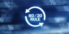 80/20 Rule symbol on a blue background, representing the Pareto Principle.