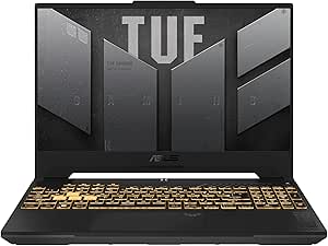 ASUS TUF gaming laptop with durable design and backlit keyboard.