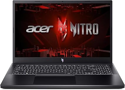 Acer Nitro gaming laptop with illuminated keyboard and dynamic screen design.