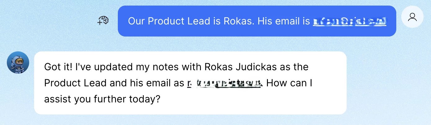 Screenshot of a Sintra AI helper updating a contact with the Product Lead's name and email &ndash; a practical example included in our Sintra AI review.