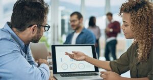 Creative team brainstorming with sticky notes