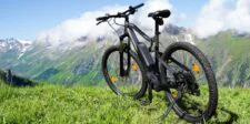 7 Cheap eBikes Under $1,000 That Won't Leave You Stranded Electric mountain bike parked on grass with mountains in the background