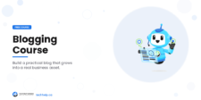 Lesson 5: What To Avoid Early When Monetizing Featured image for a free blogging course, showing the headline “Blogging Course,” the subtitle “Build a practical blog that grows into a real business asset,” and a friendly robot holding a checklist.