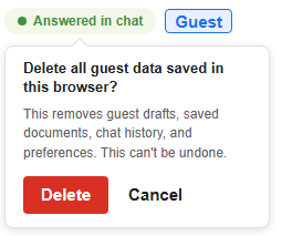 CopyHub confirmation asking whether to delete all guest data saved in this browser