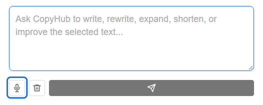 CopyHub chat box with the dictation microphone button outlined