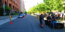 Film crew working on a street set in Toronto during production of the TV series Condor.