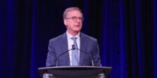 Bank of Canada Governor Tiff Macklem speaking at a podium during a Halifax Partnership event.