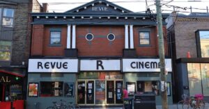 Exterior of the historic Revue Cinema on Roncesvalles Avenue in Toronto.