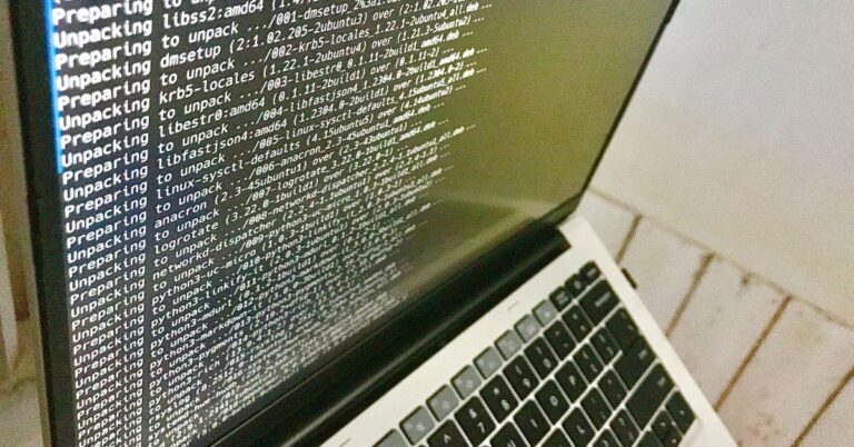 Linux terminal installing and updating Ubuntu packages on a laptop.