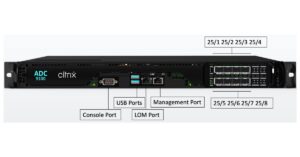 NetScaler MPX 9100 ADC appliance showing its front-panel ports and management connections.
