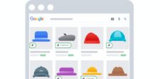 Google merchant listings showing products with pricing and store information.