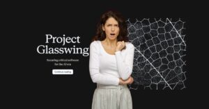 Concerned woman in front of Anthropic’s Project Glasswing page, illustrating the scale of AI-assisted vulnerability discovery.