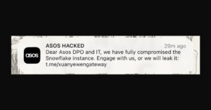Unauthorized ASOS app notification claiming the retailer had been hacked.