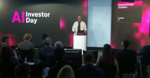 Deutsche Telekom CEO Tim Höttges presenting the company’s AI strategy at its 2026 AI Investor Day.