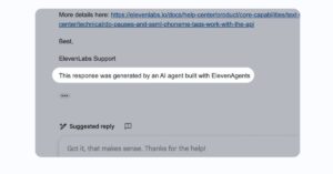 ElevenLabs customer support demo showing a response generated by an AI agent built with ElevenAgents.
