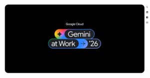 Google Cloud Gemini at Work 2026 graphic introducing the Gemini agent for workplace tasks.