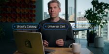 Shopify lets browser AI agents finish checkout with buyer approval Shopify presentation showing Shopify Catalog, Universal Cart, and Checkout Kit as components of an AI shopping and checkout flow.