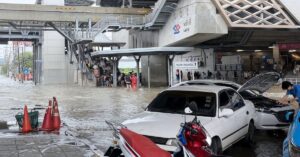 Flooding around the Lak Si transport hub in Bangkok, Thailand, during the September 2026 floods.