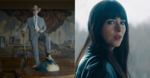 Split image from Digger and Verity, showing scenes from both films used to illustrate their contrasting box-office openings.