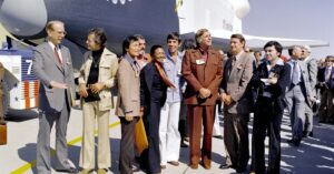 Walter Koenig with Star Trek cast members at the 1976 shuttle Enterprise rollout